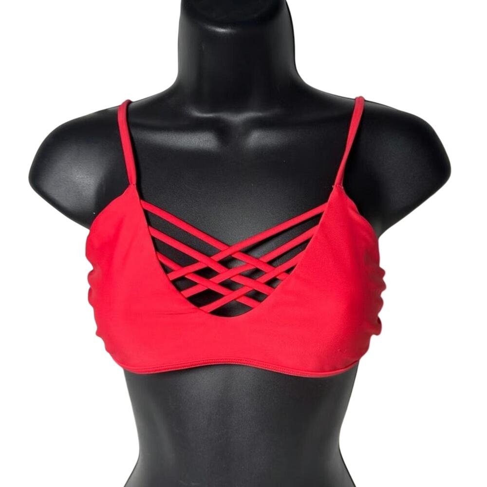 Hollister Red Front Lattice Criss Cross Cage Strappy Bikini Top Swimwear Size S